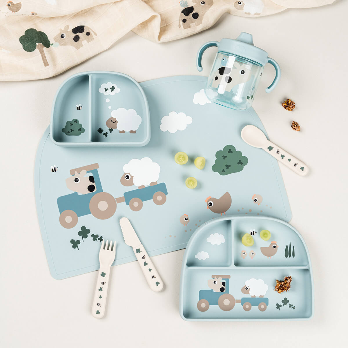 Learning spout cup 2-handle - Tiny farm - Blue