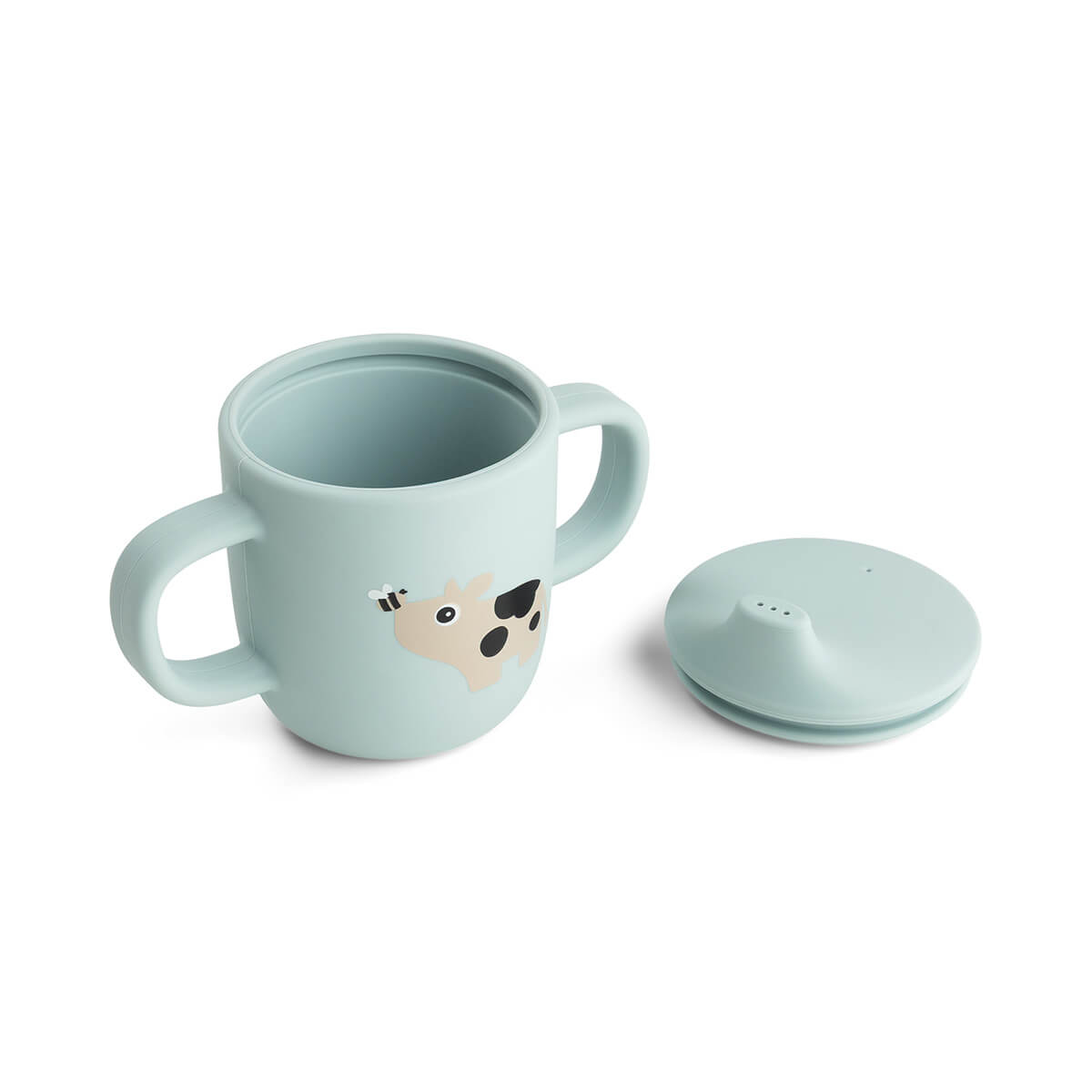 Silicone spout cup 2-handle - Tiny farm - Blue