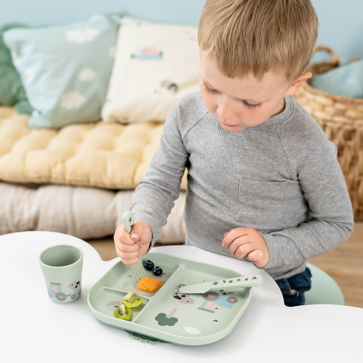 Foodie dinner set w/suction - Tiny farm - Green
