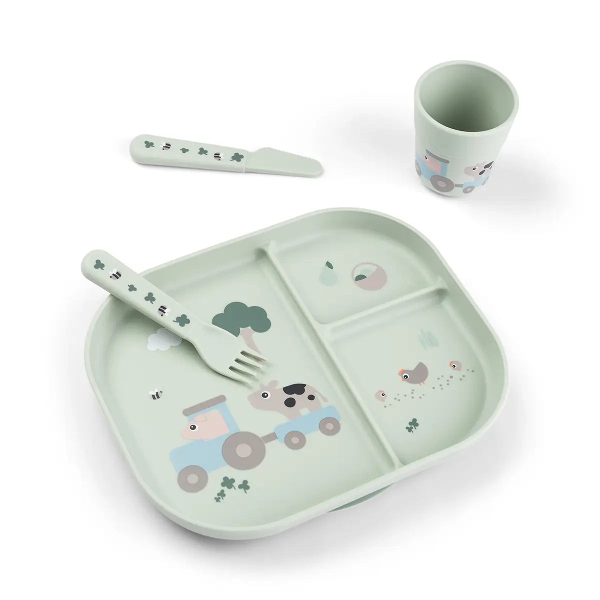 Foodie Geschirr-Set mit Saugfuß Tiny farm Grün – Shop at Done by Deer official webshop