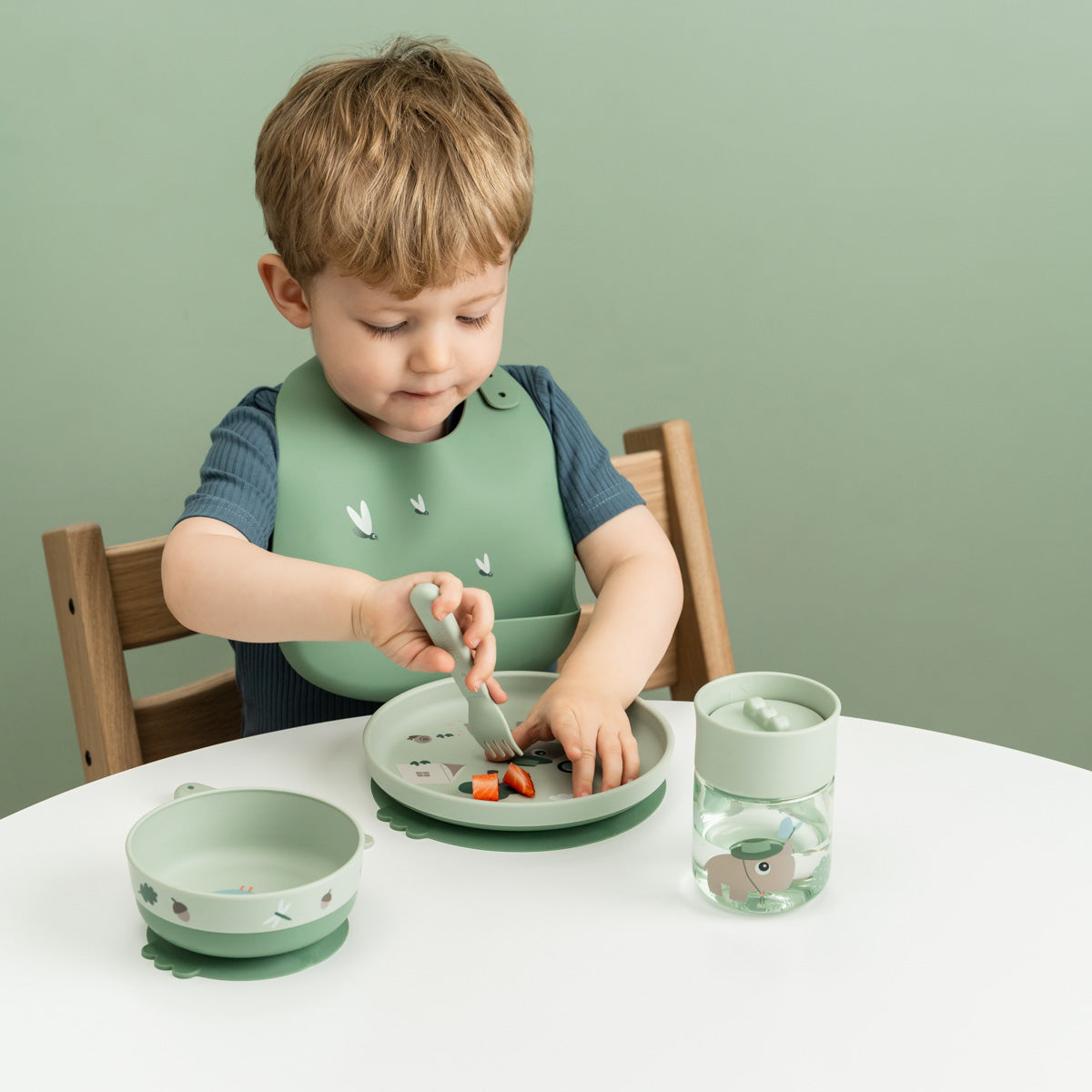 Foodie dinner set w/360° cup - Tiny trails - Green