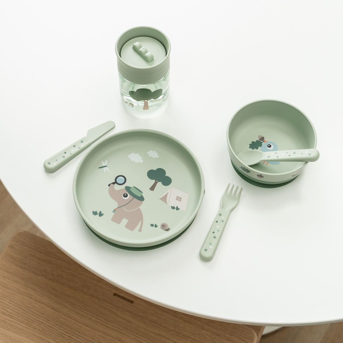 Foodie dinner set w/360° cup - Tiny trails - Green