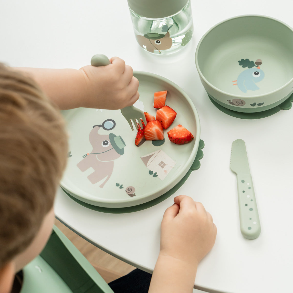 Foodie dinner set w/360° cup - Tiny trails - Green