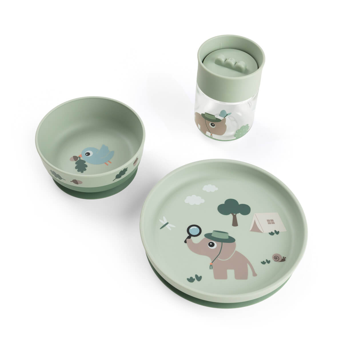 Foodie dinner set w/360° cup - Tiny trails - Green
