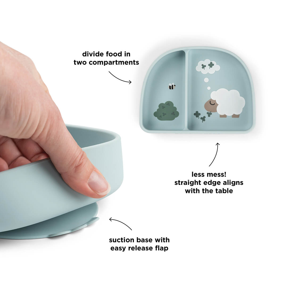 Stick&Stay compartment bowl - Tiny farm - Blue