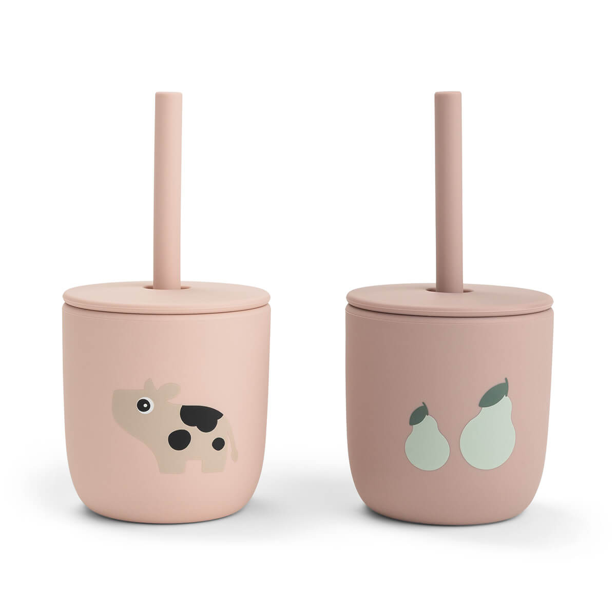 Silicone straw cup 2-pack - Tiny farm - Powder