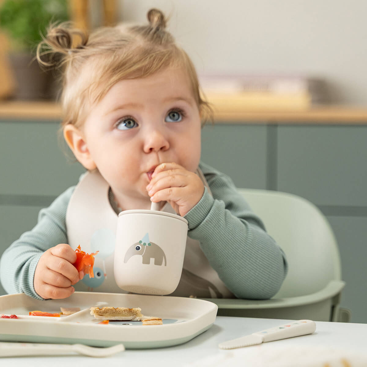 Silikon-Strohhalmbecher 2er-Pack - Spielplatz - Grün