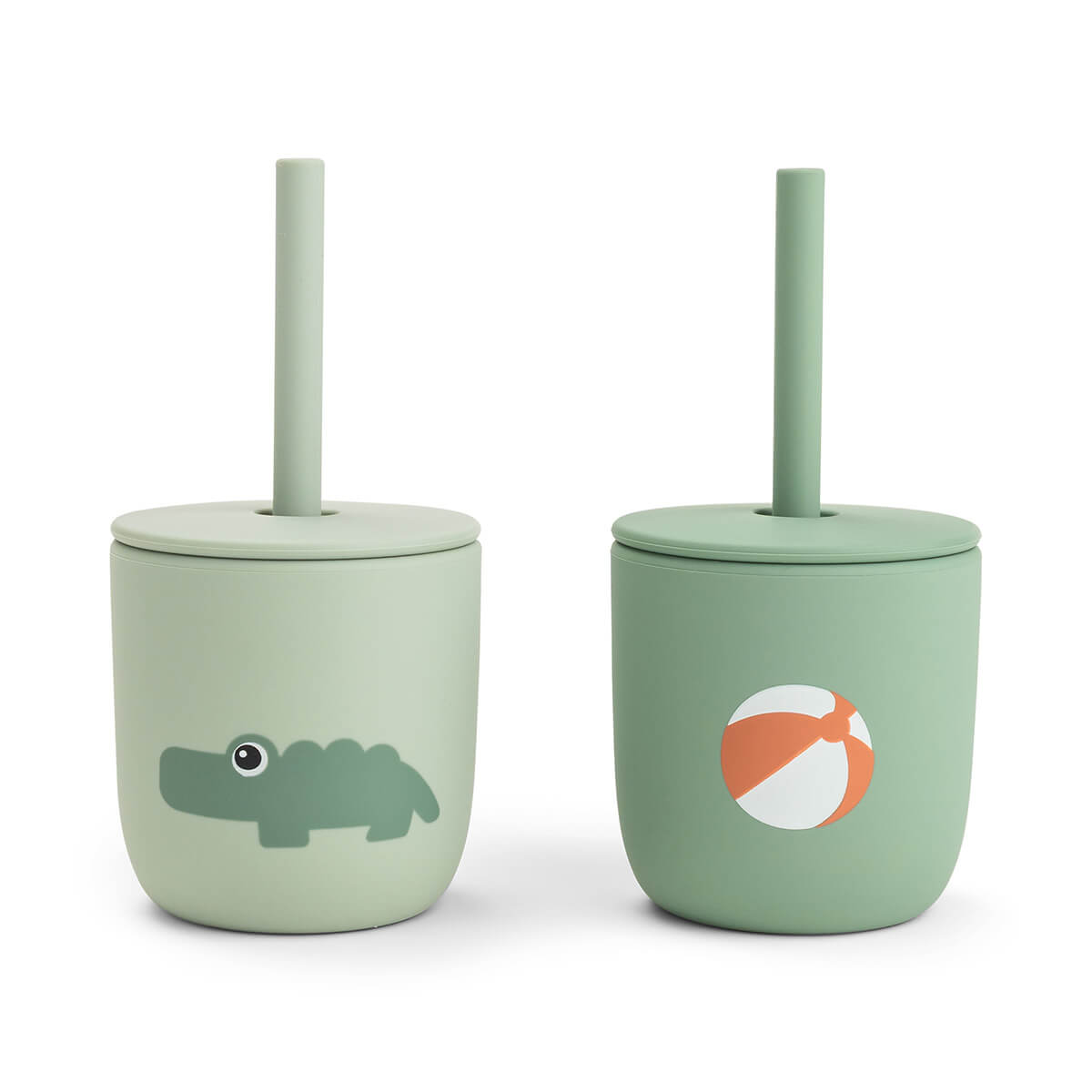 Silicone straw cup 2-pack - Playground - Green