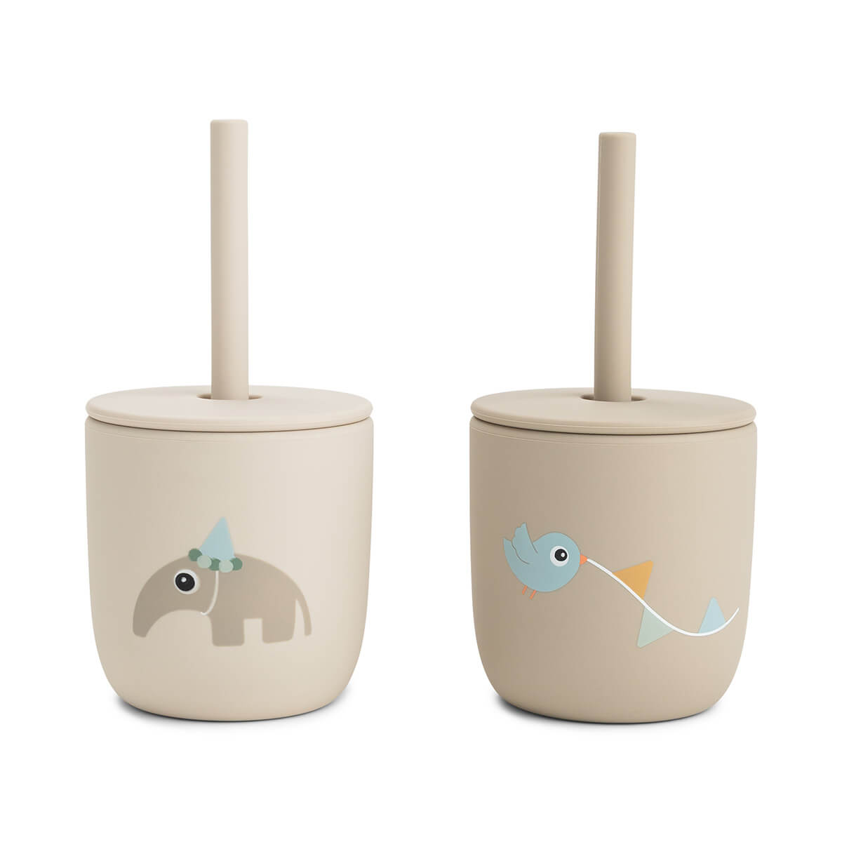 Silicone straw cup 2-pack - Celebration - Sand