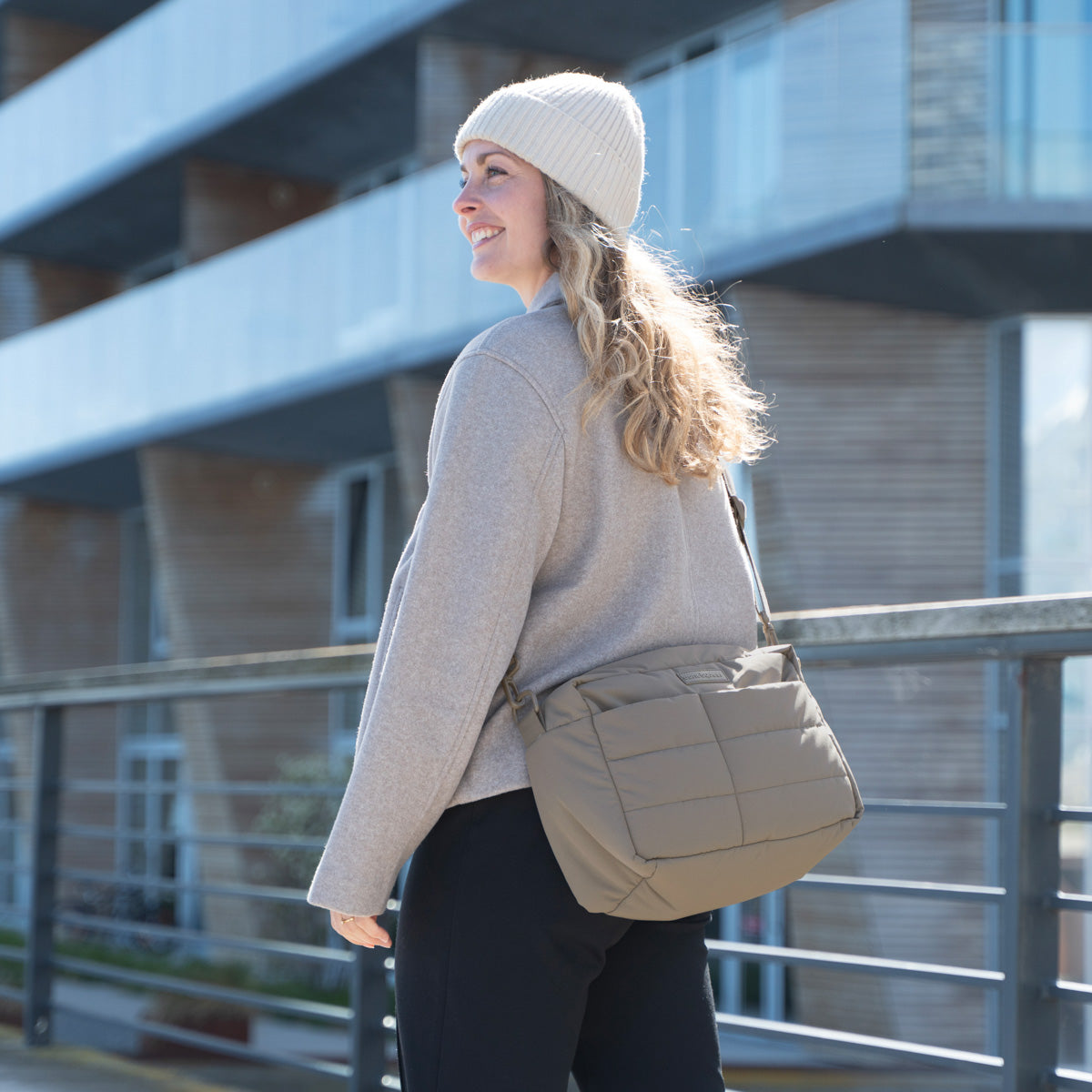 Quilted stroller bag - Taupe