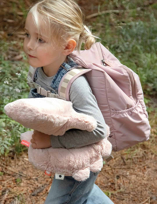 Girl with a Done by Deer backpack and a Croco plushie