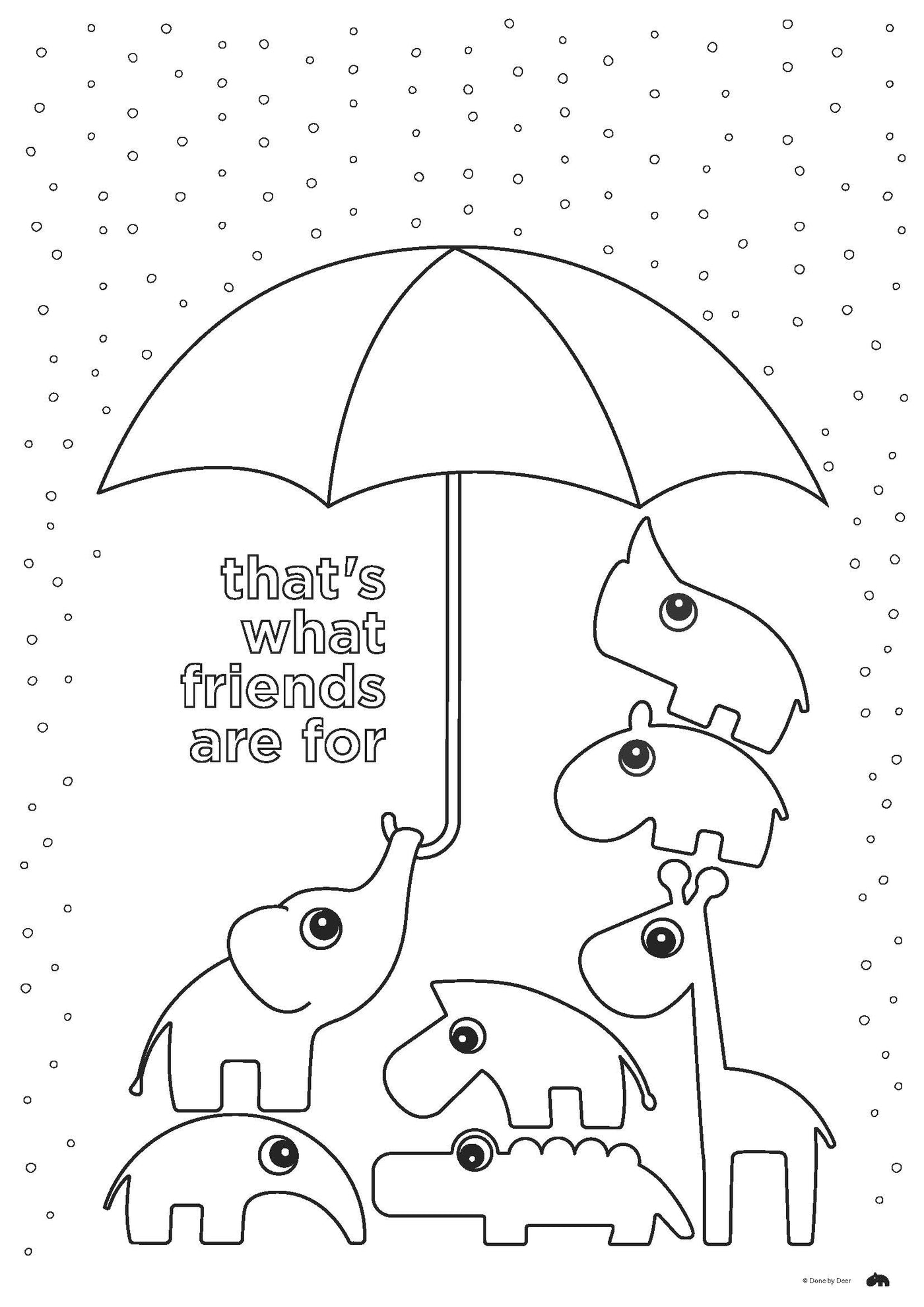 Deer friends under umbrella in the rain