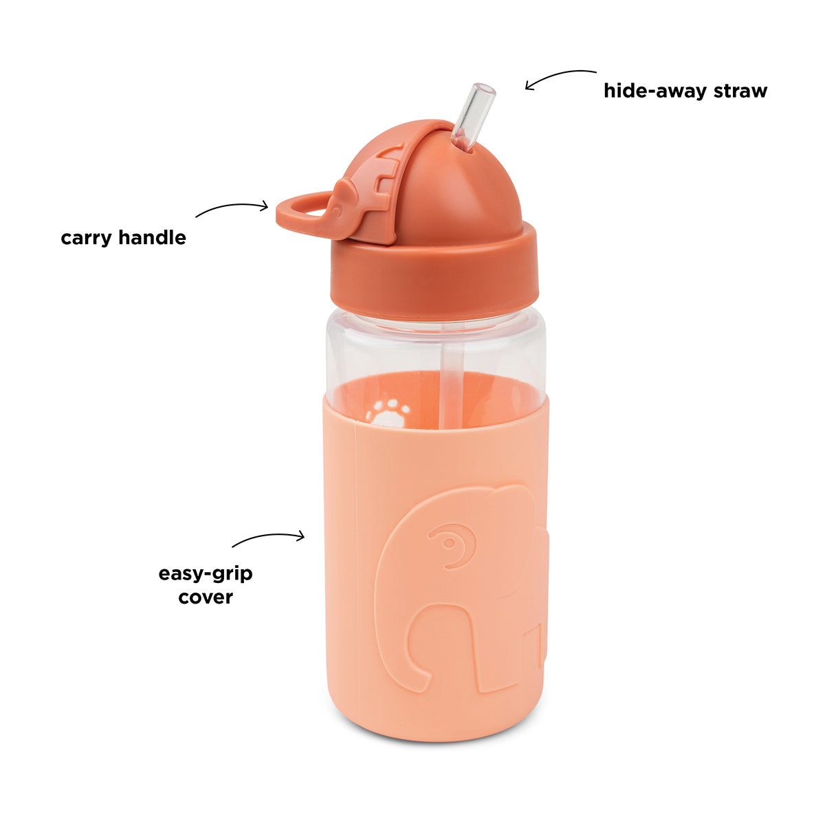 Easy-grip straw bottle - Elphee - Papaya - 350 ml