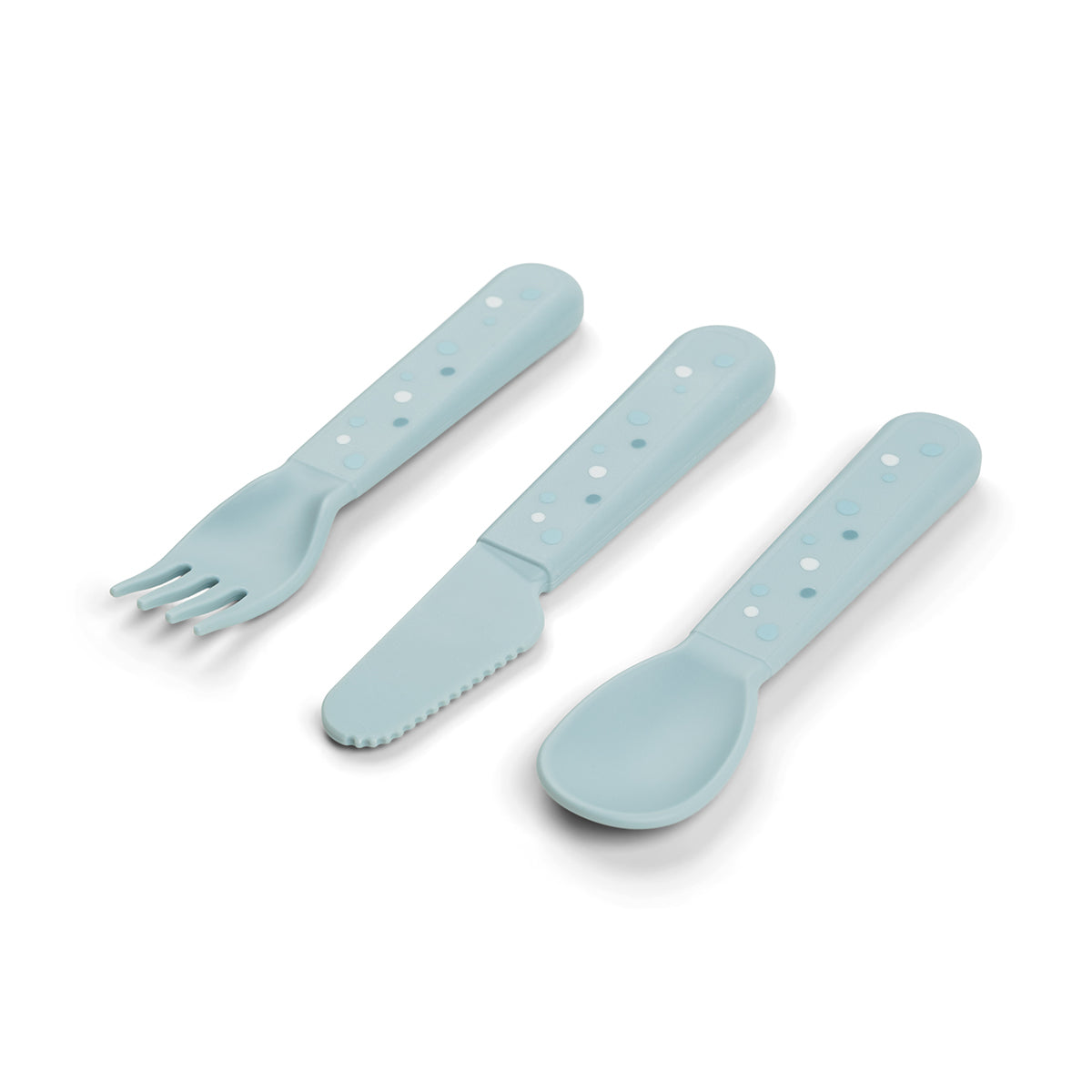 Ensemble De Couverts Pour Bébé Happy Dots Bleu - Fourchette Et Cuillère à Bords Arrondis - Sans BPA - 2