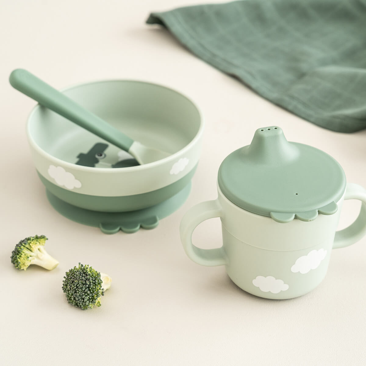 Kindergeschirr Aus Silikon – The Happy Bowl Mit Saugnapf, Spülmaschinenfest, BPA-frei (Sage Grün)