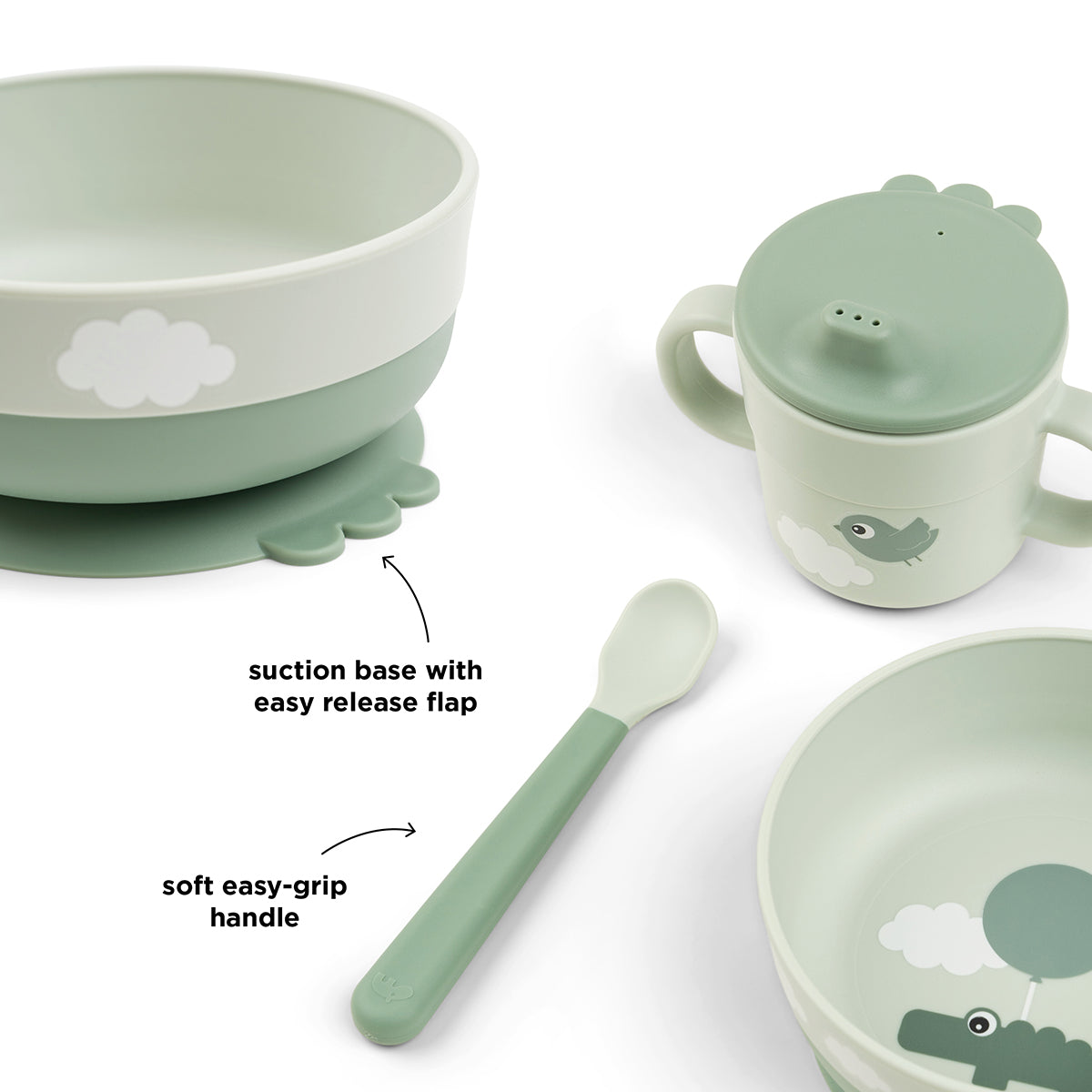 Foodie coffret premier repas ventouse - Happy clouds - Vert