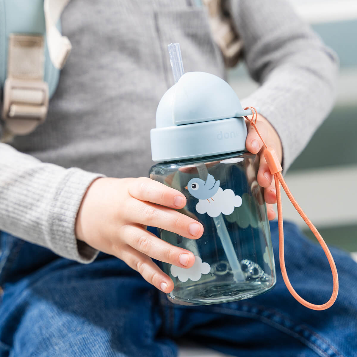 Lunch & snack box w/straw bottle - Playground - Blue