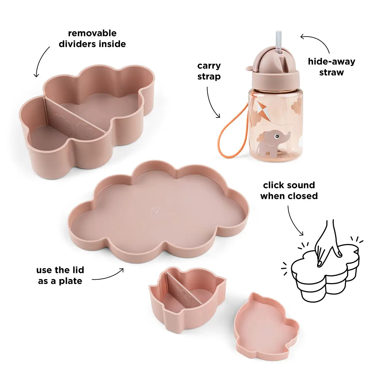 Lunch & snack box w/straw bottle - Playground - Powder