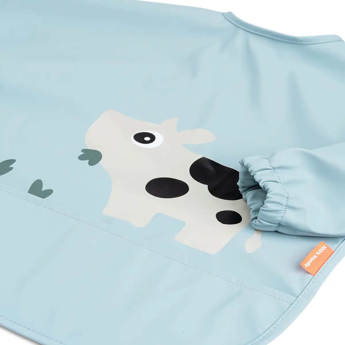 Sleeved pocket bib - Tiny farm - Blue