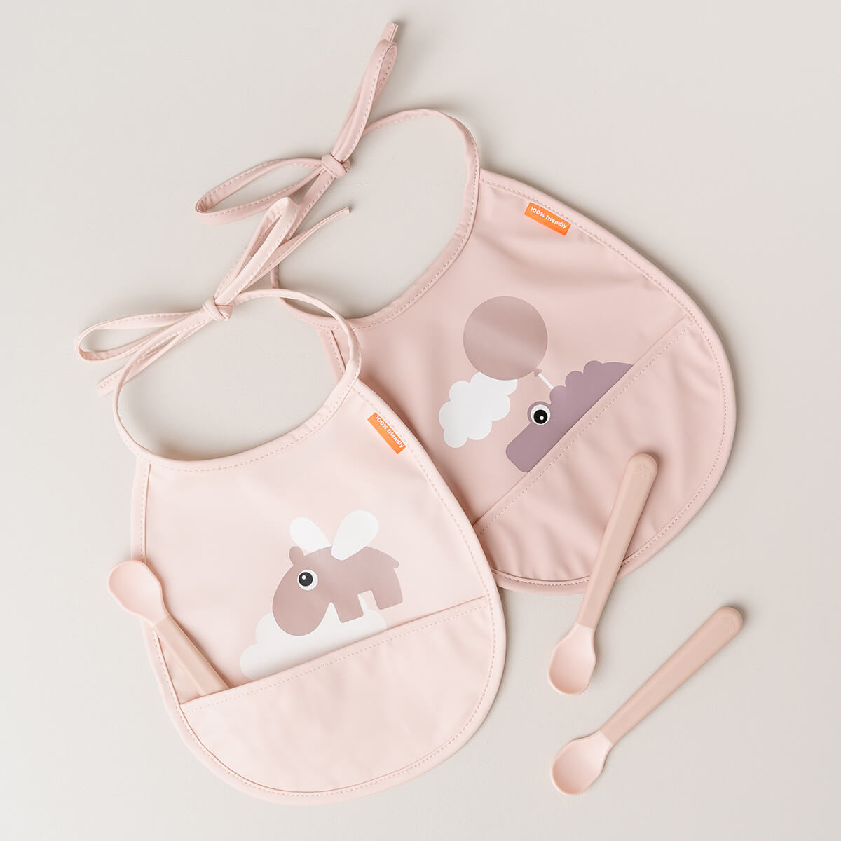 Tiny pocket bib 2-pack - Happy clouds - Powder