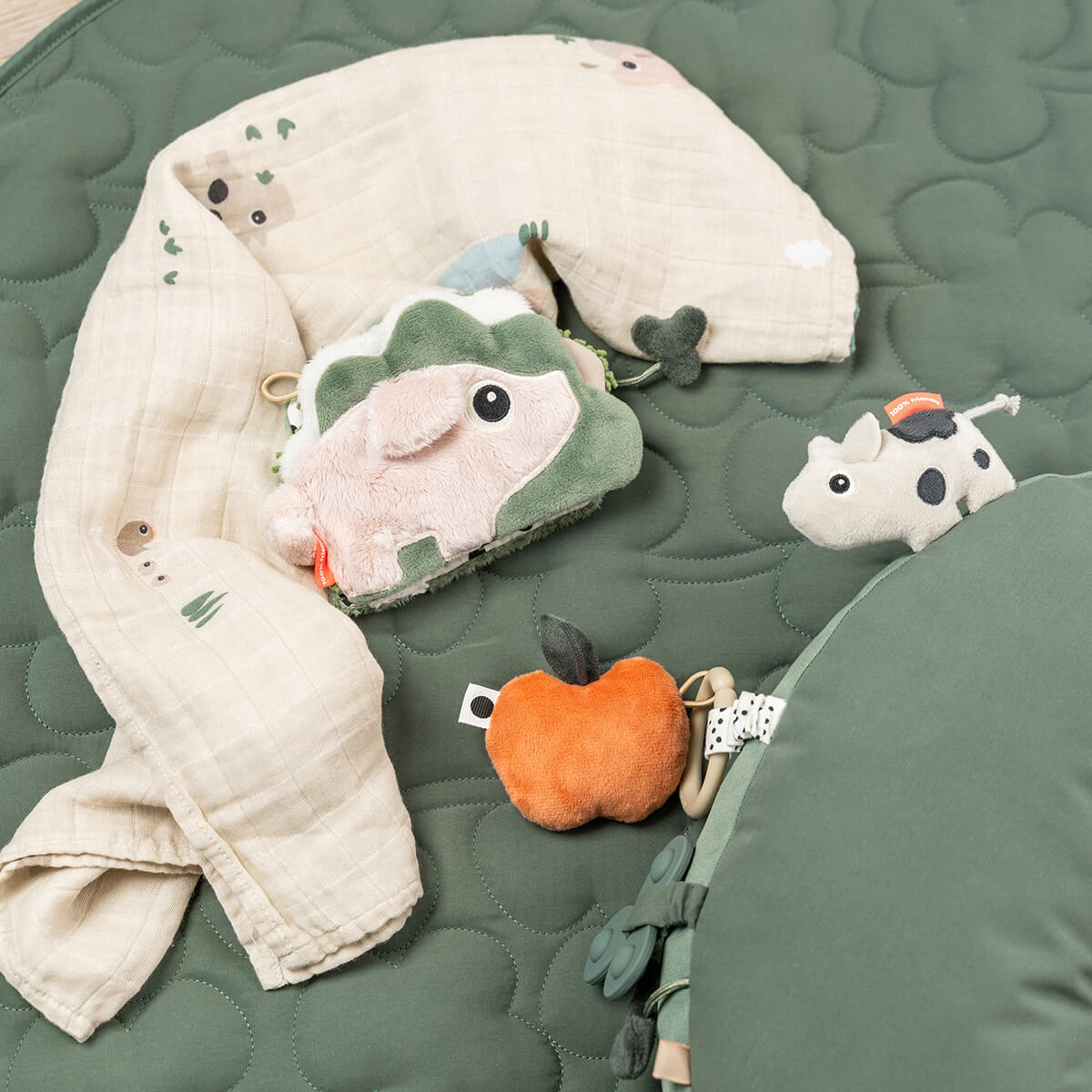 Tummy time activity pillow - Tiny farm - Green