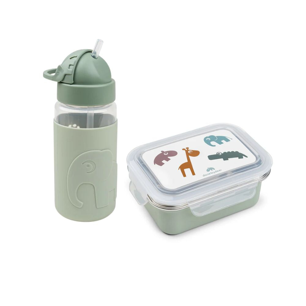 Deer friends duo - trinkflasche 350 ml & brotdose aus edelstahl - grün