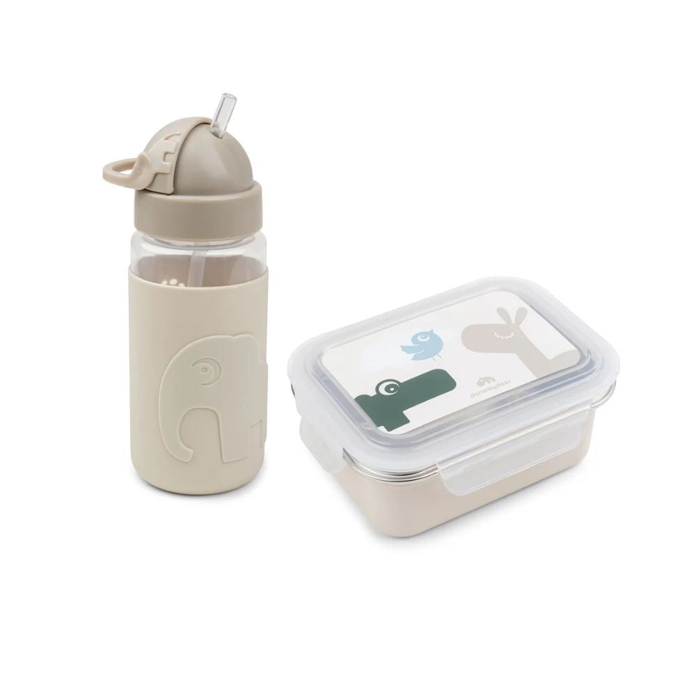 Deer friends duo - trinkflasche 350 ml & brotdose aus edelstahl - sand