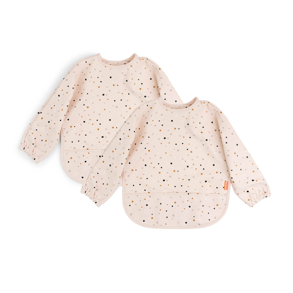 Sleeved pocket bib 2-pack - Happy dots - Powder