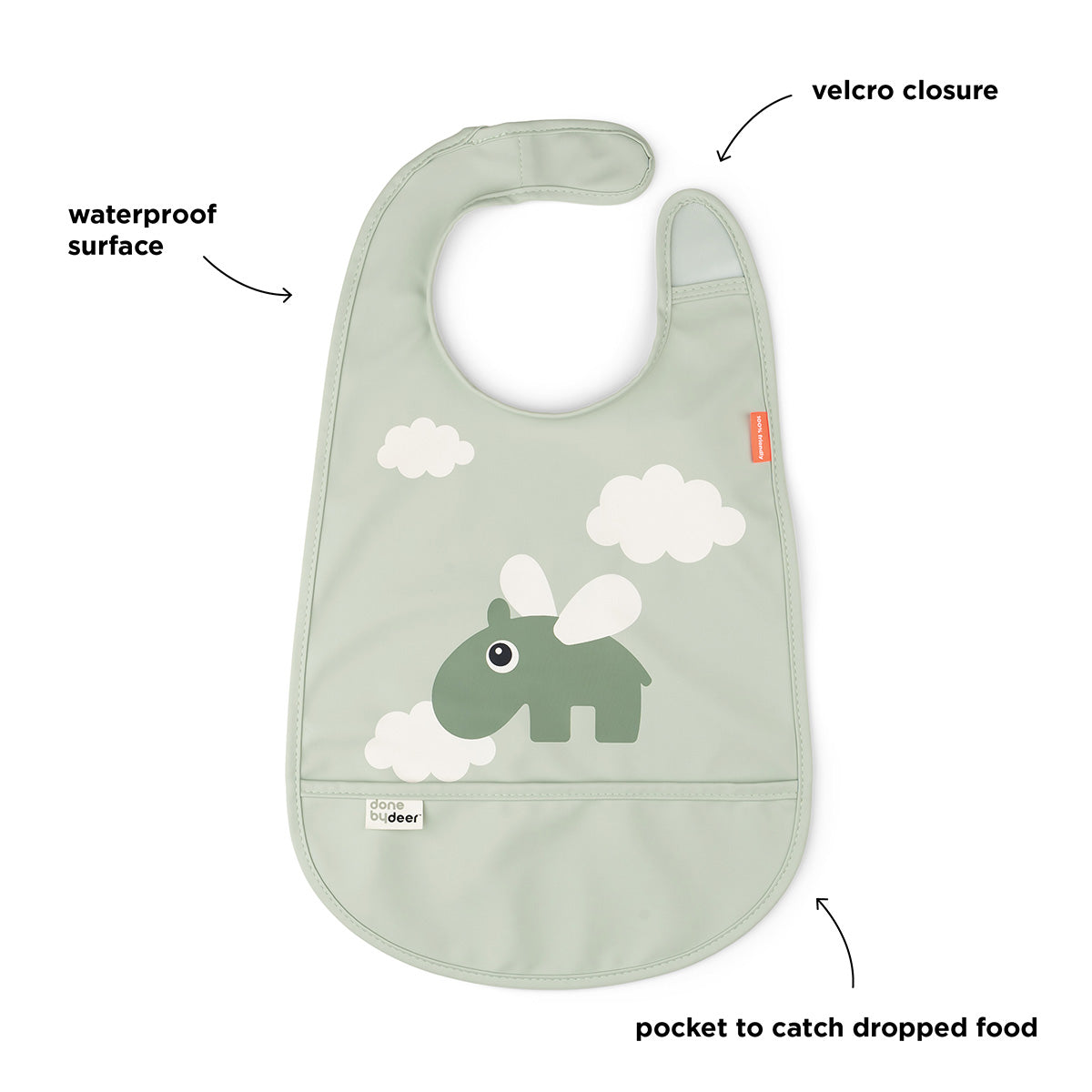 Bib w/velcro - Happy clouds - Green