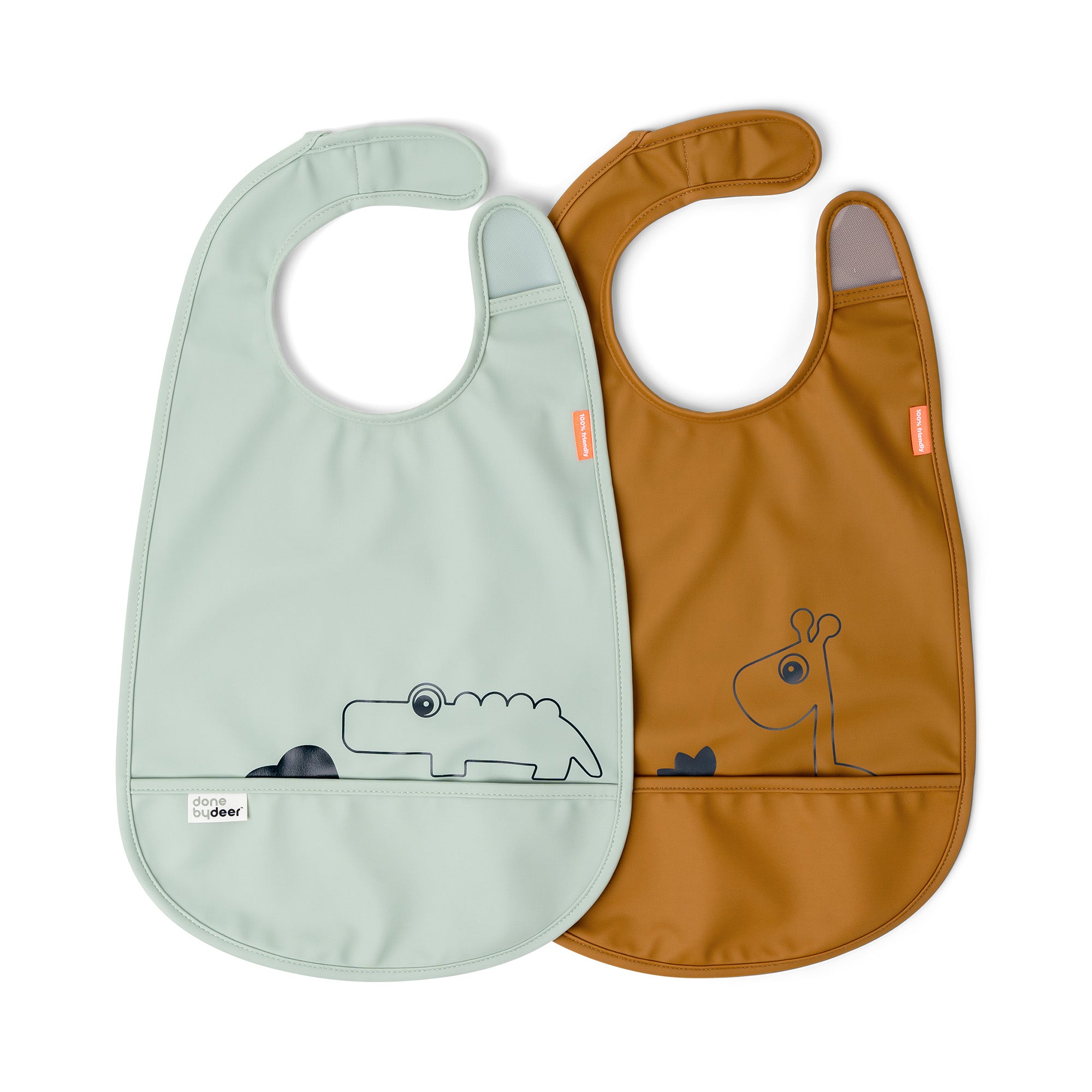 Bib with velcro 2-pack - Deer friends - Mustard/Green - Front