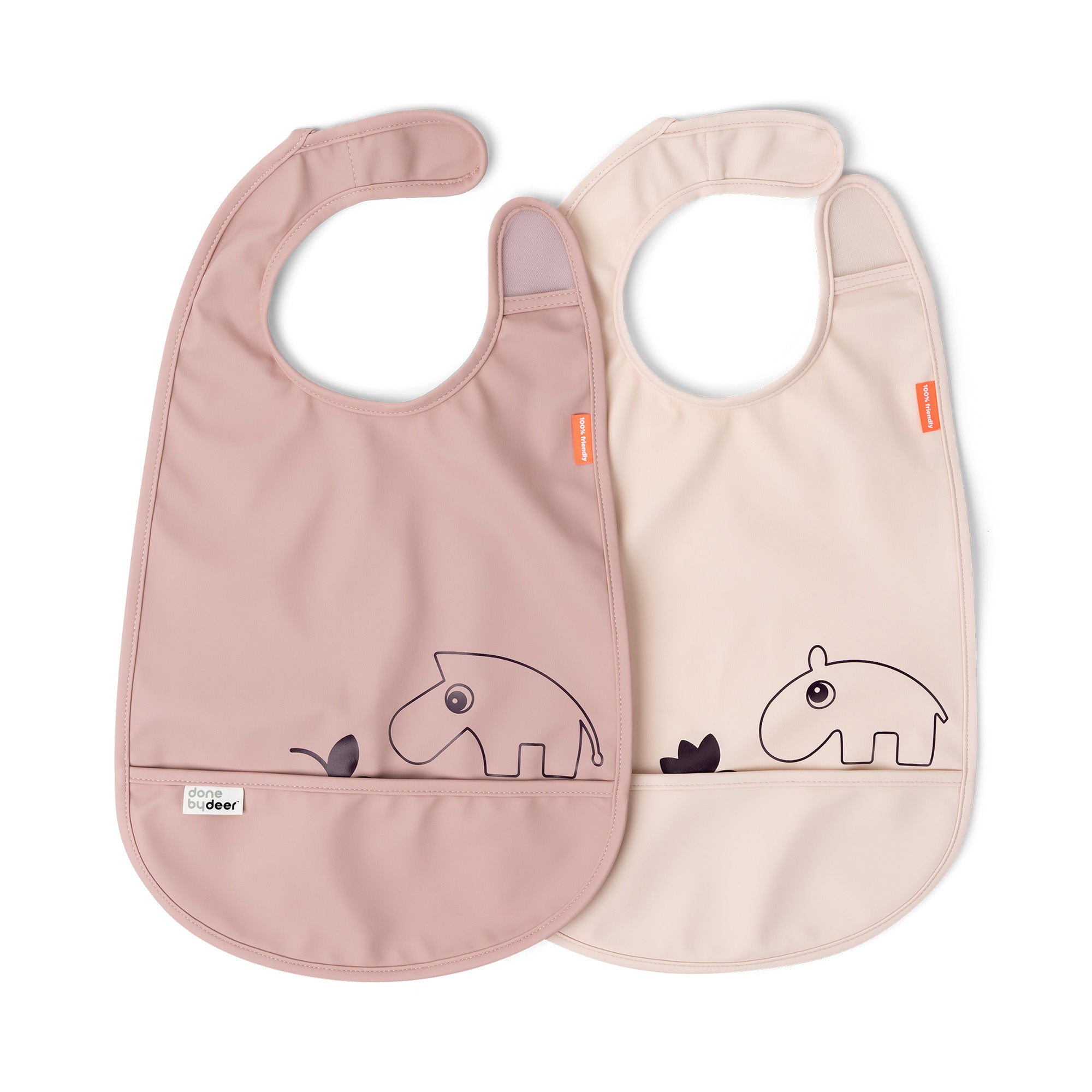 Bib with velcro 2-pack - Deer friends - Powder - Front