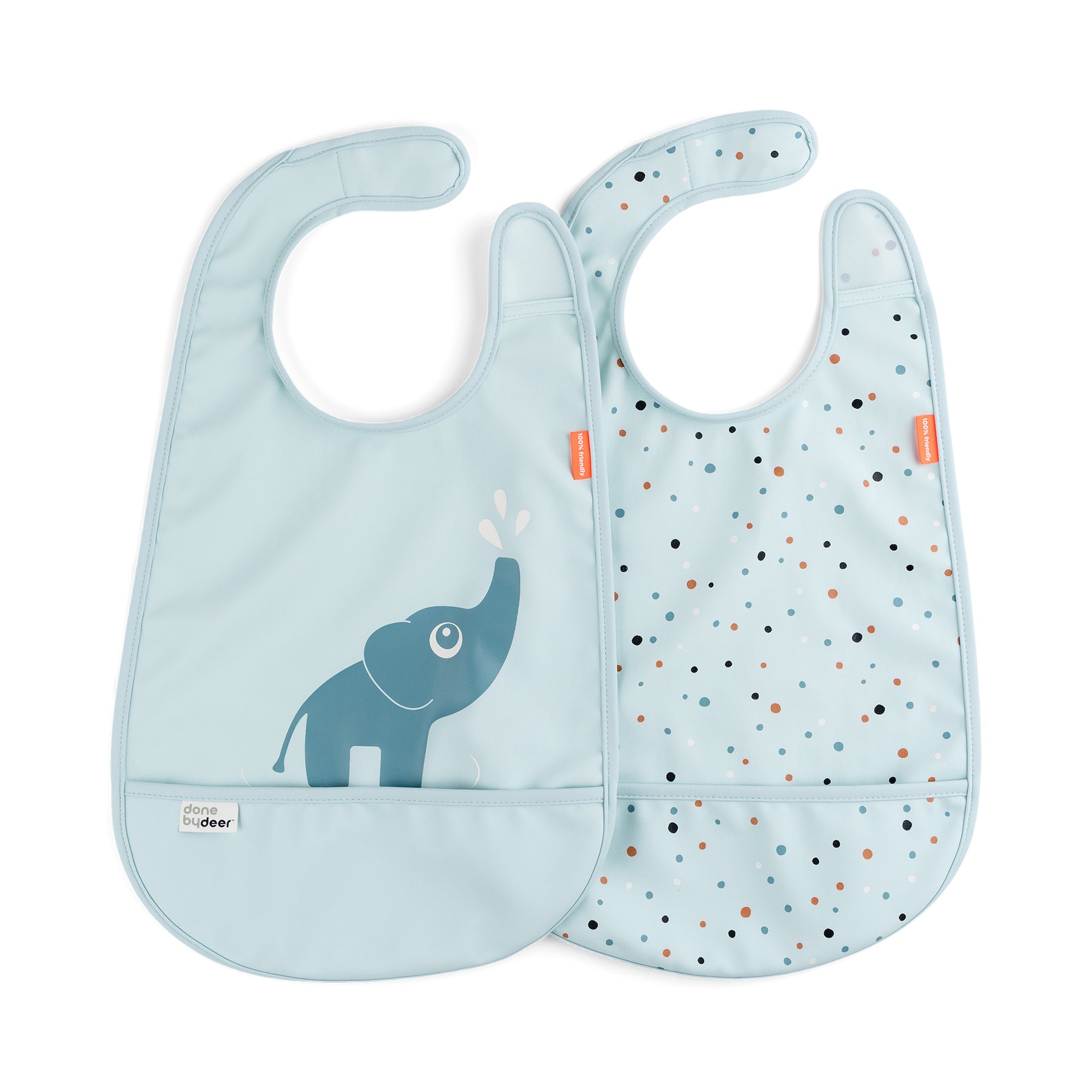 Bib with velcro 2-pack - Elphee - Blue - Front