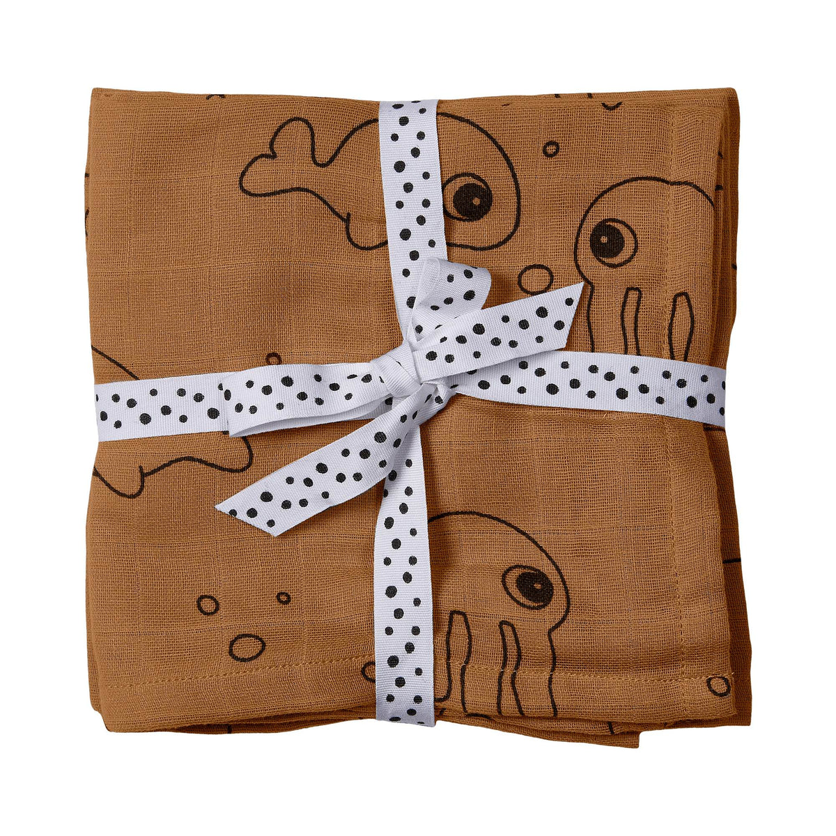 Burp cloth 2-pack - Sea friends - Mustard - Front
