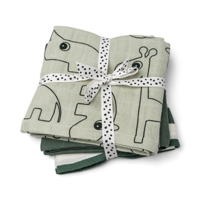 Burp cloth 3-pack - Deer friends - Green - Front