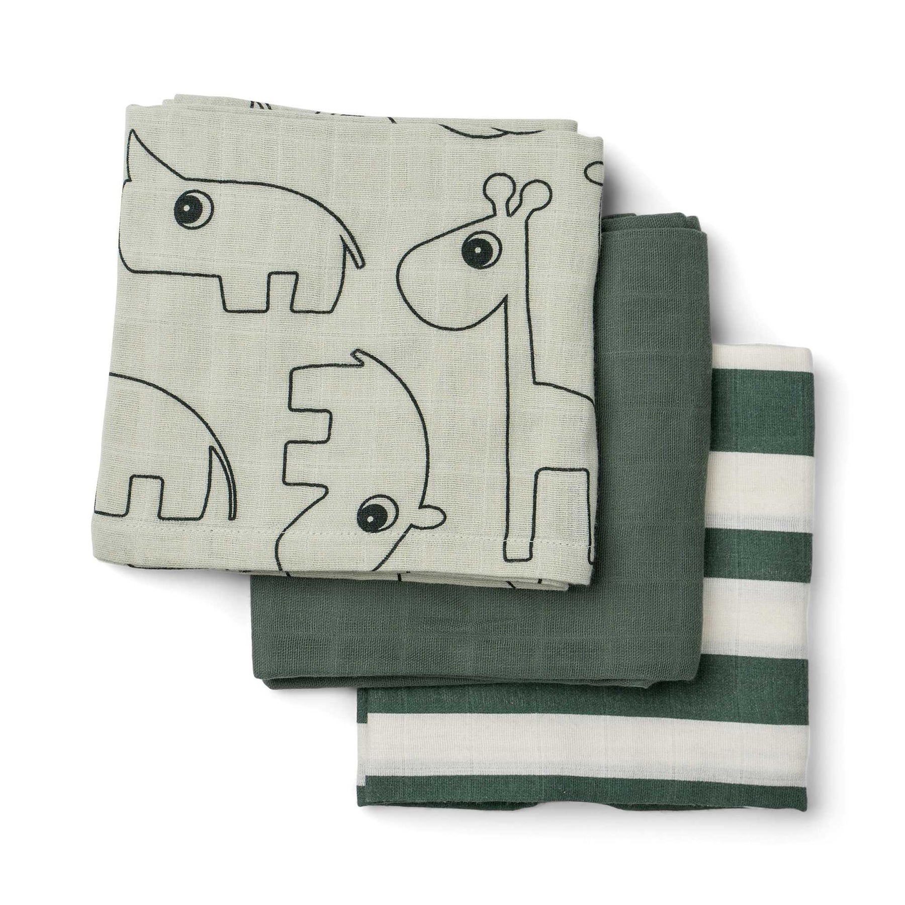 Burp cloth 3-pack - Deer friends - Green - Front