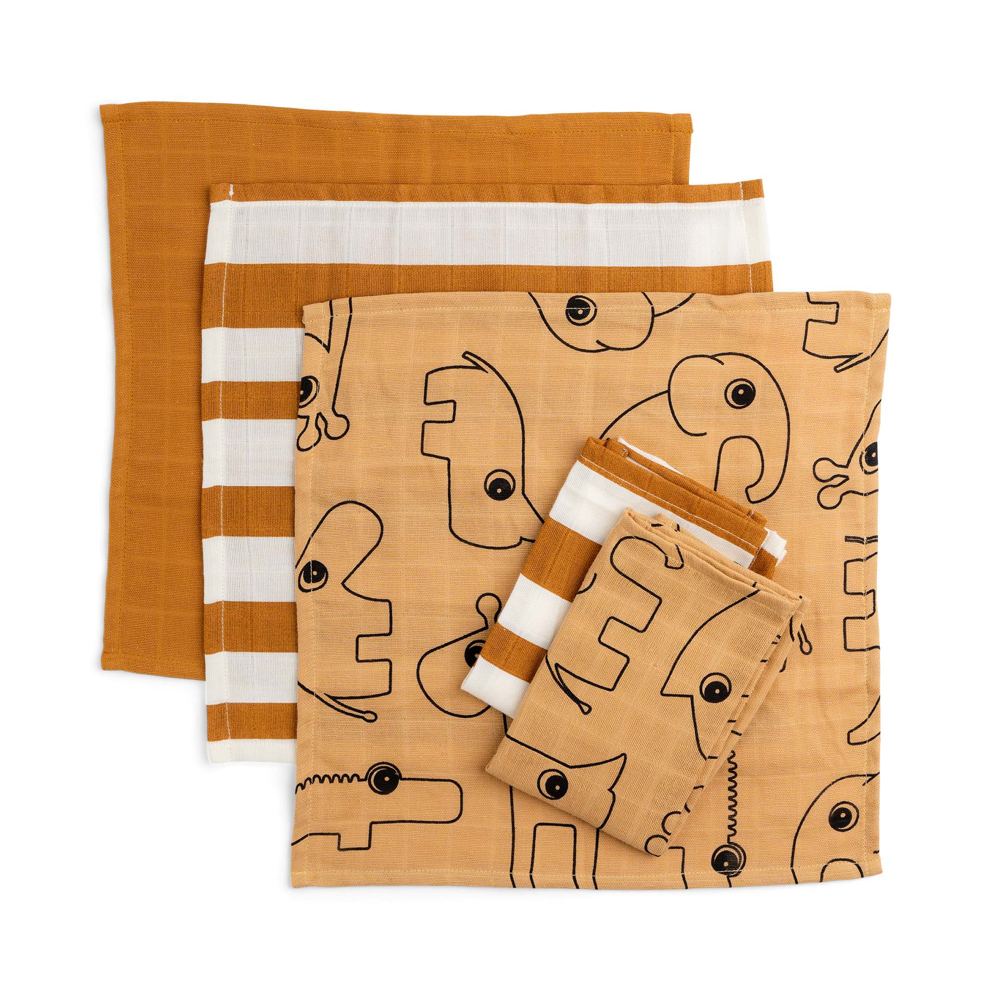 Cloth wipes 5-pack - Deer friends - Mustard - Front