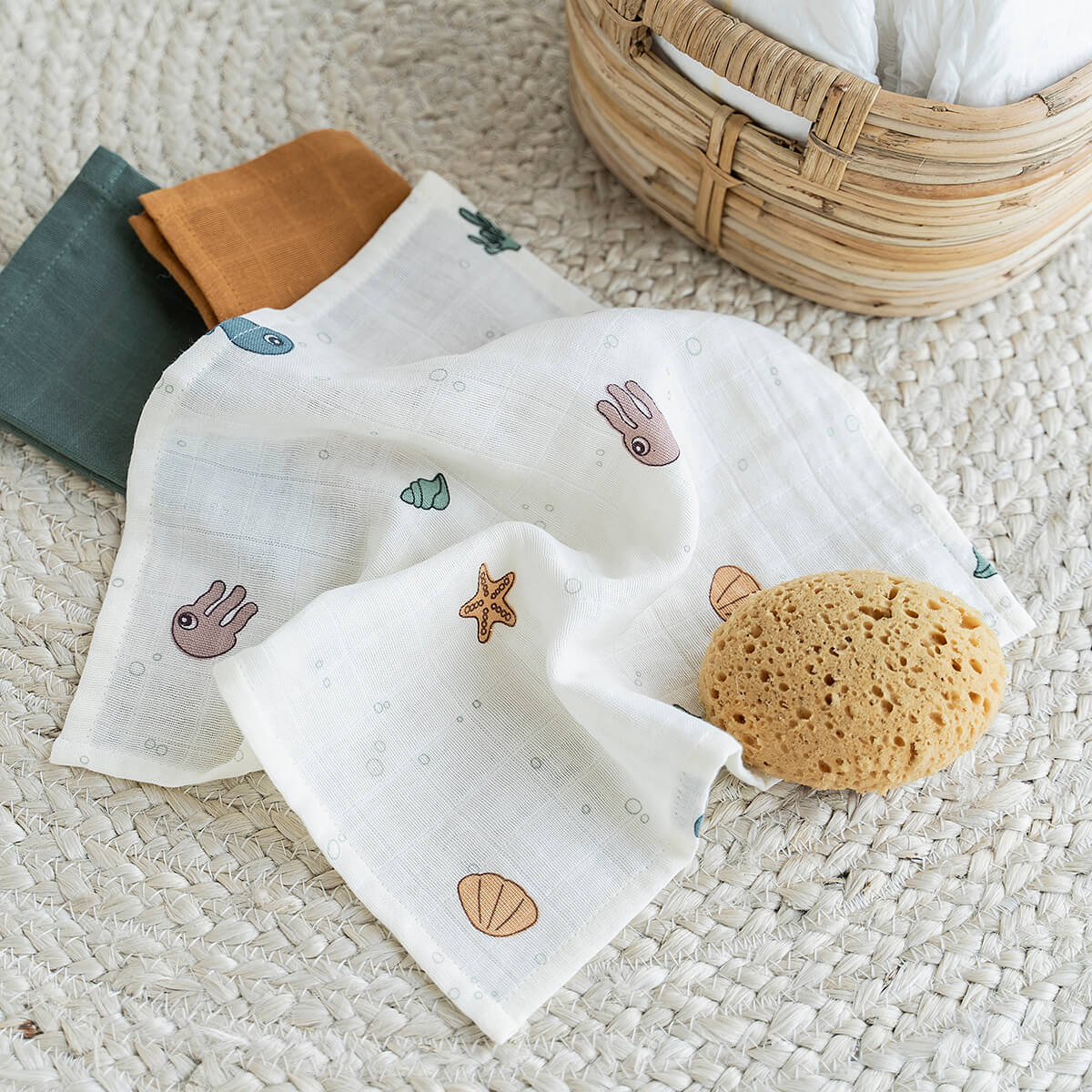 Paquet de 5 lingettes en tissu - Sea Friends - Multicolore