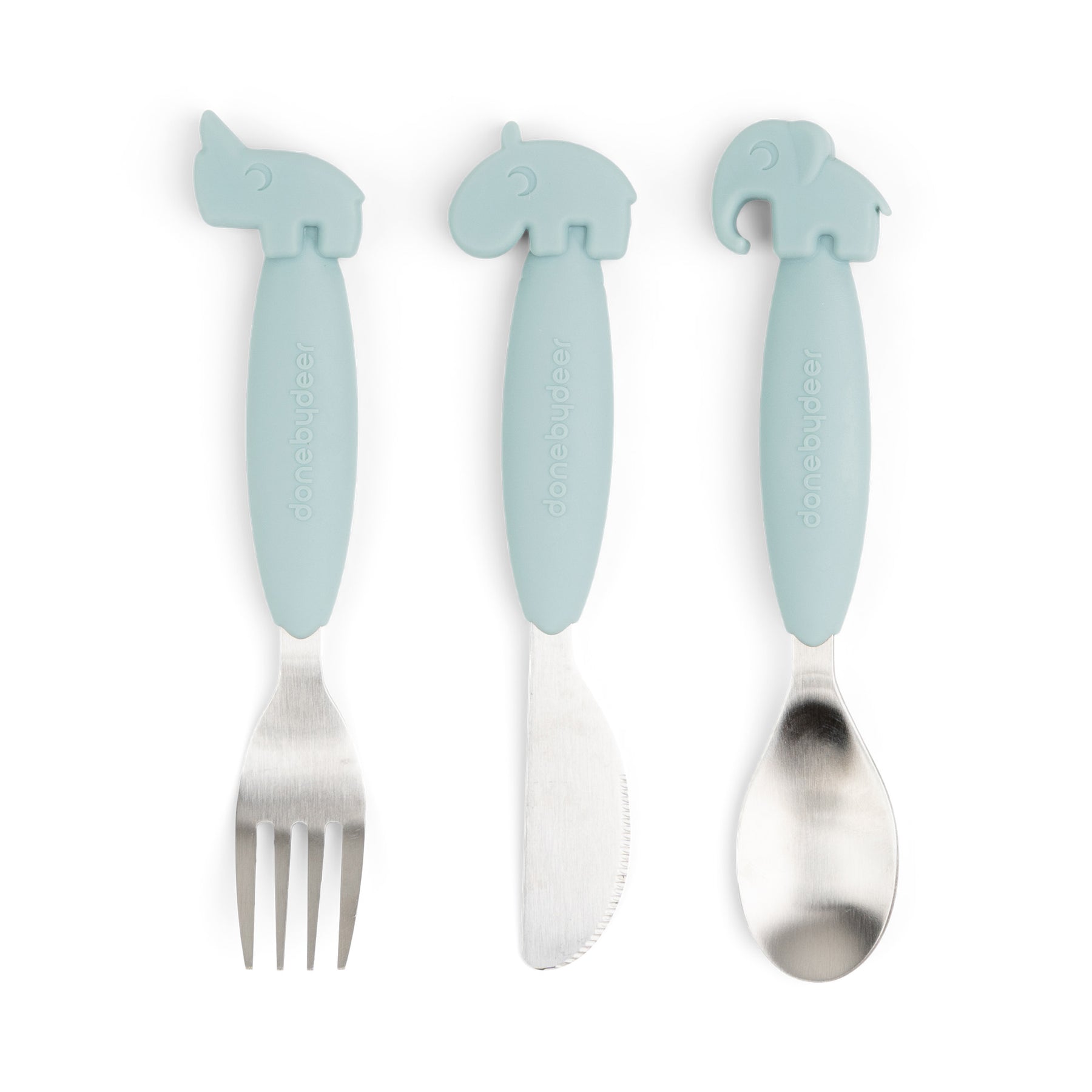 Easy-grip cutlery set - Deer friends - Blue - Front