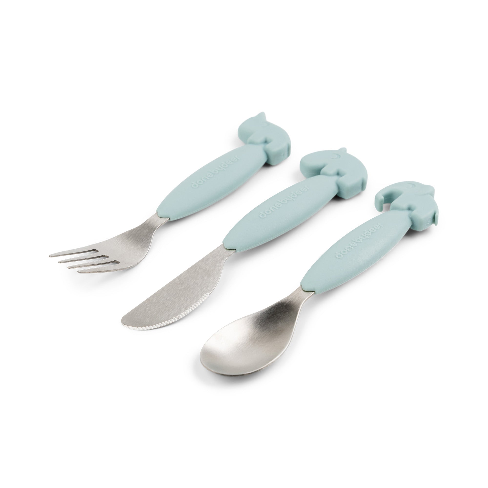 Easy-grip cutlery set - Deer friends - Blue - Front