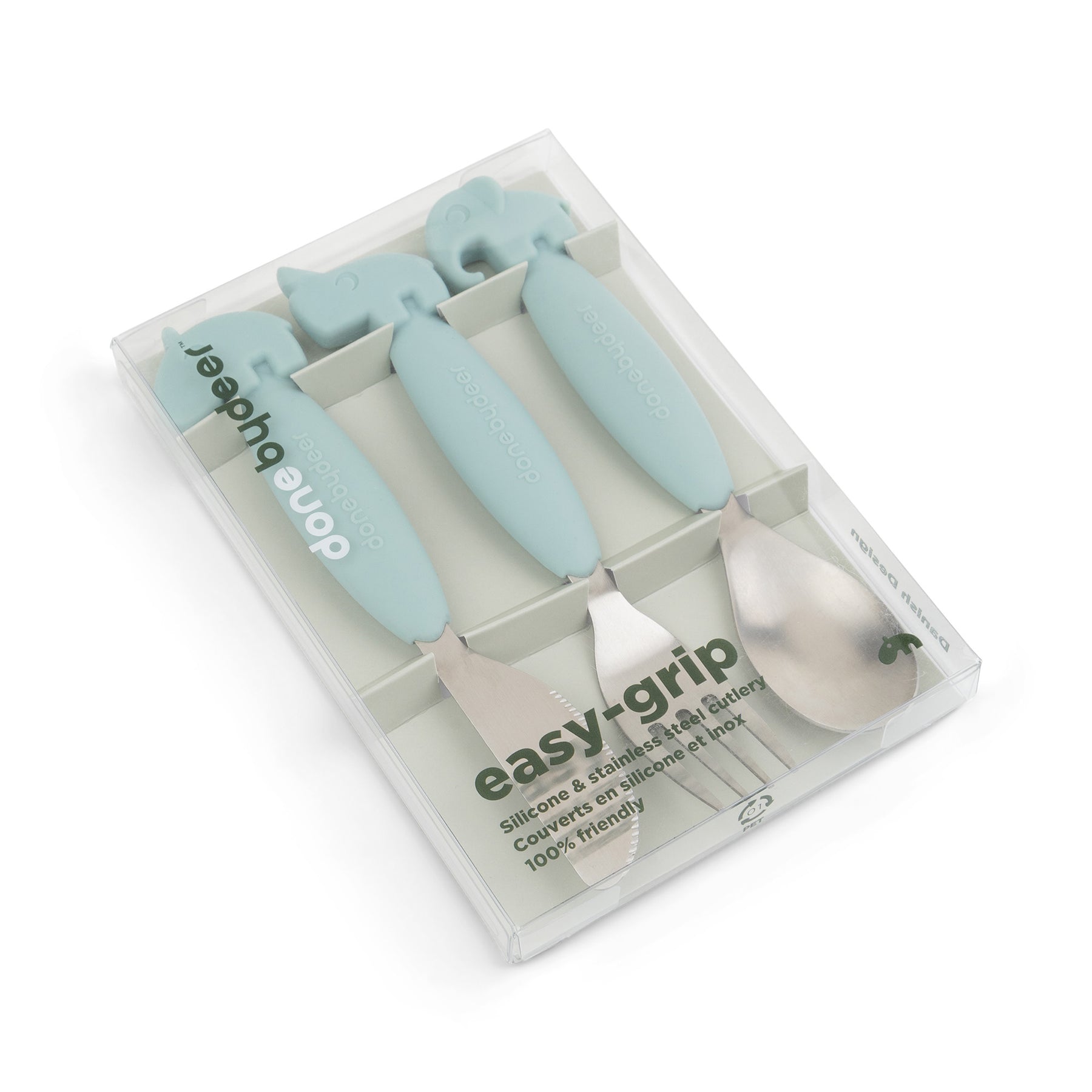 Easy-grip cutlery set - Deer friends - Blue - Packaging