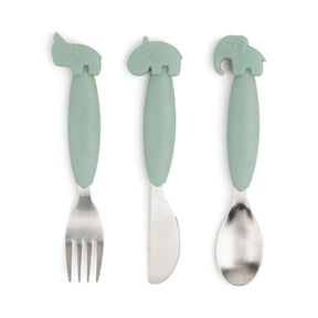 Easy-grip cutlery set - Deer friends - Green - Front