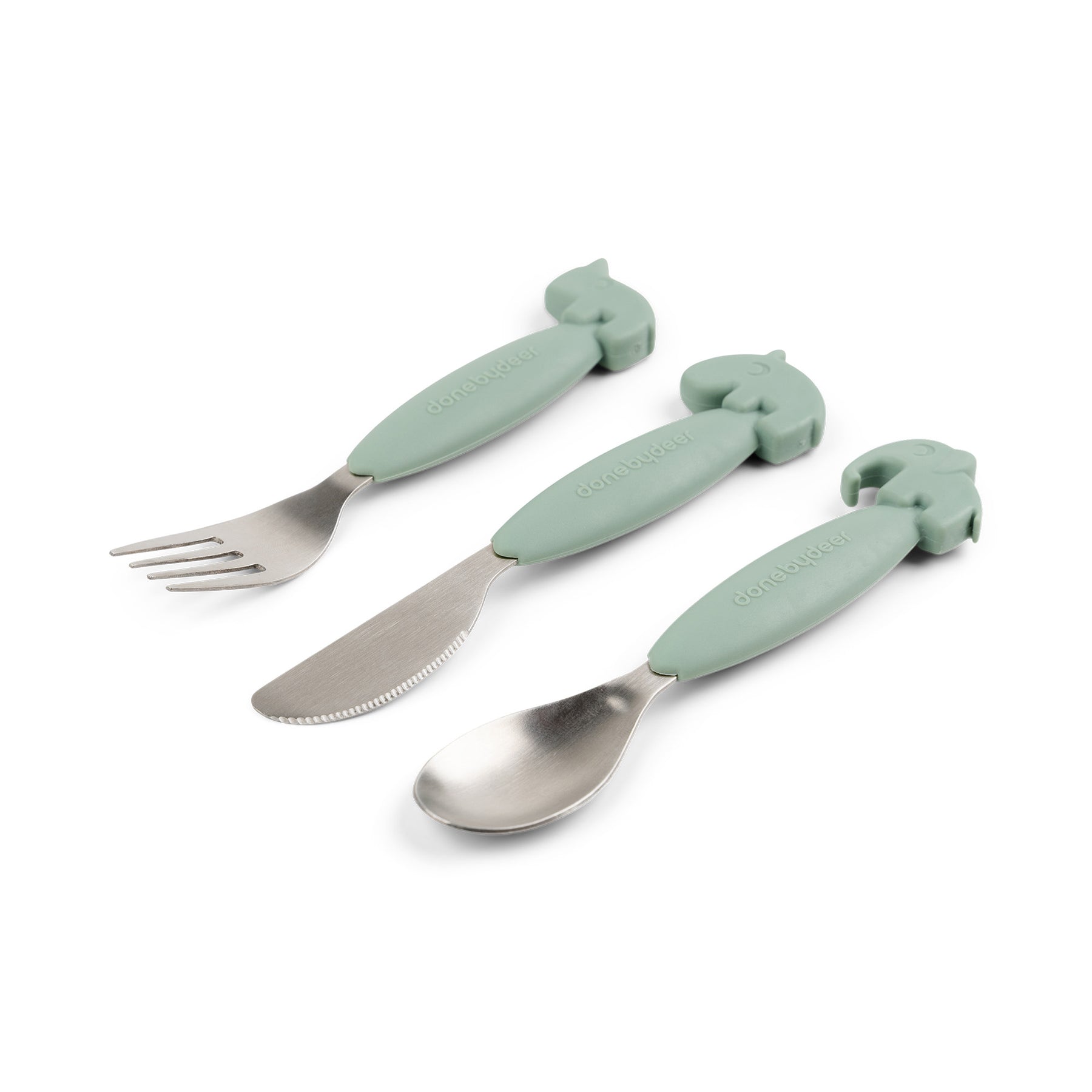 Easy-grip cutlery set - Deer friends - Green - Front