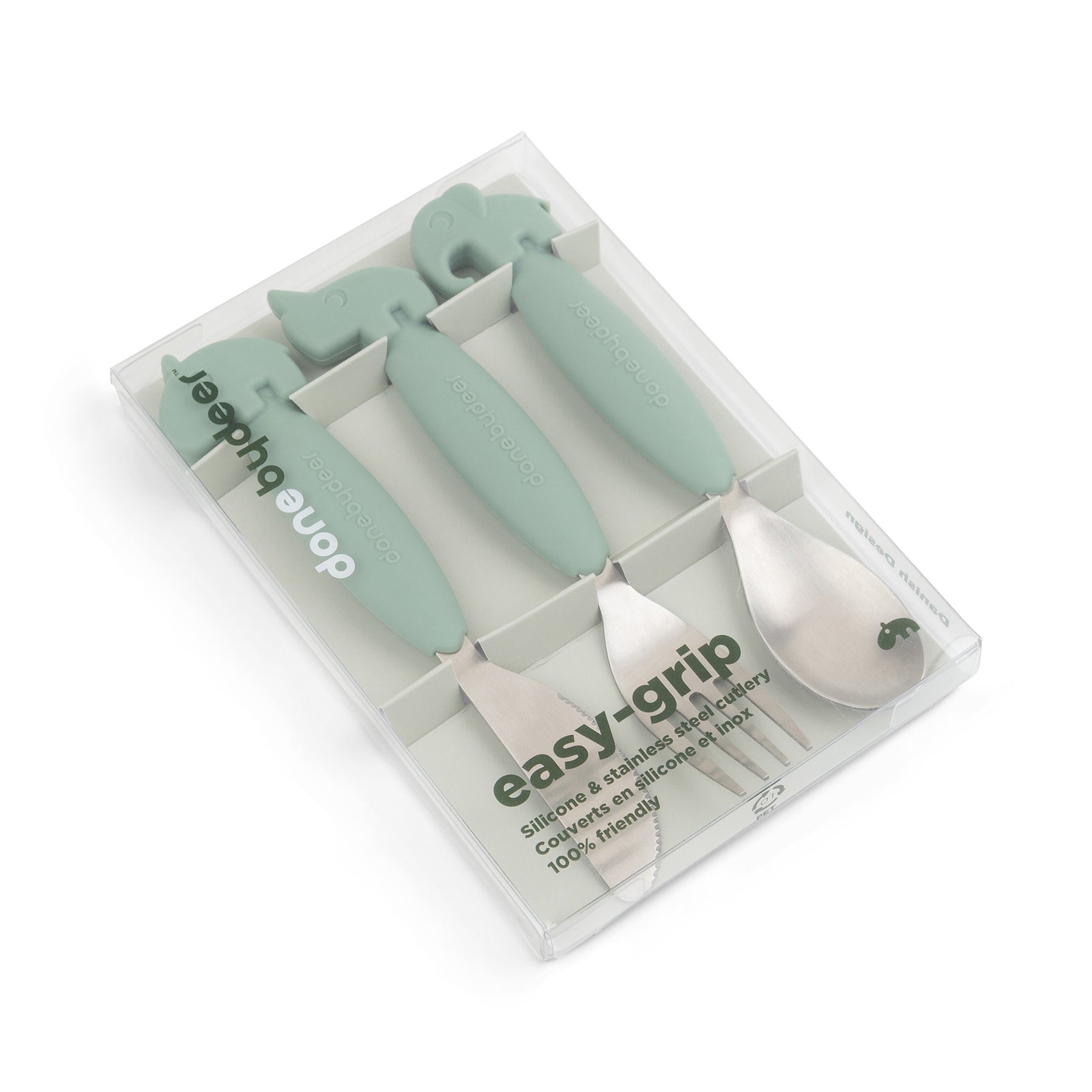 Easy-grip cutlery set - Deer friends - Green - Packaging