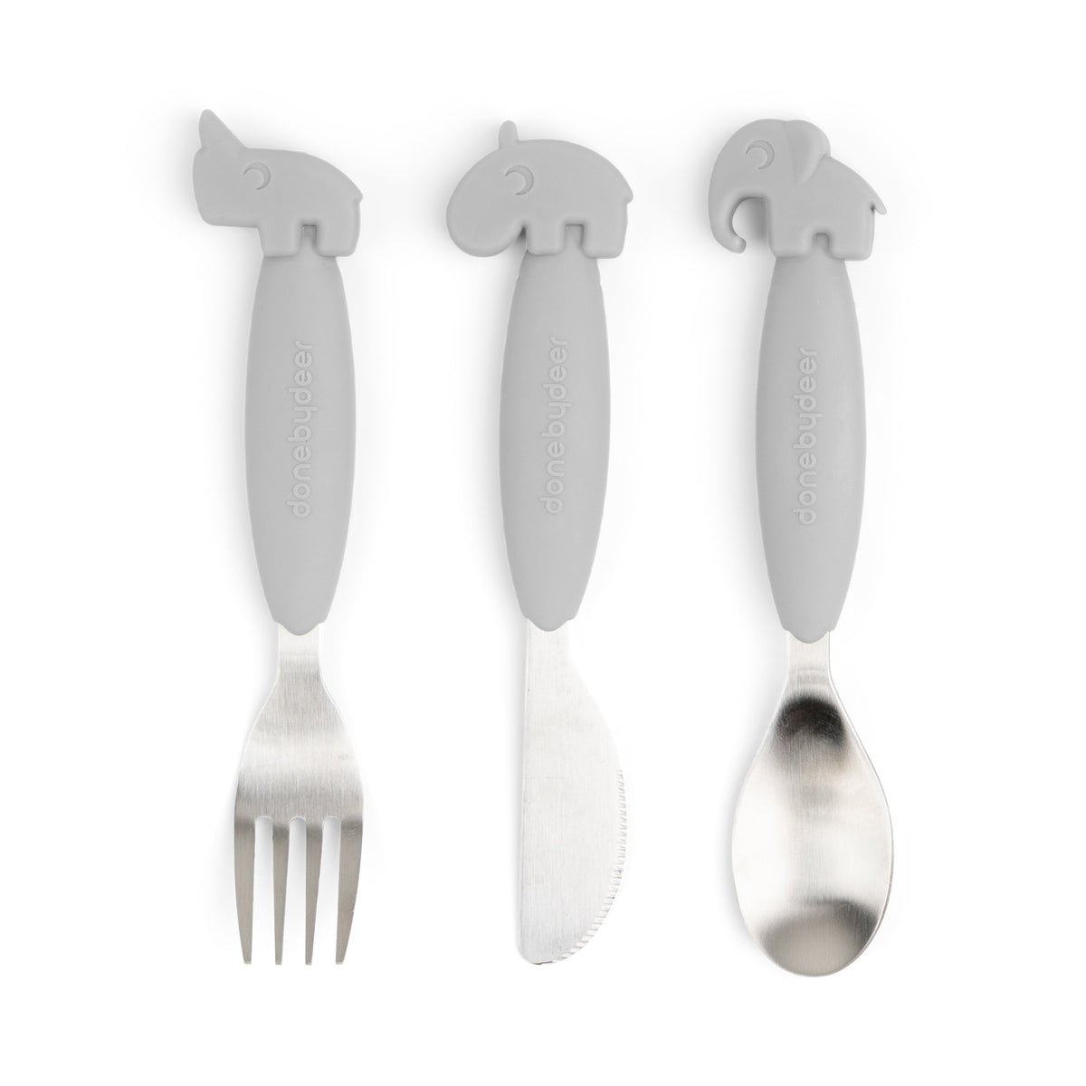 Easy-grip cutlery set - Deer friends - Grey - Front