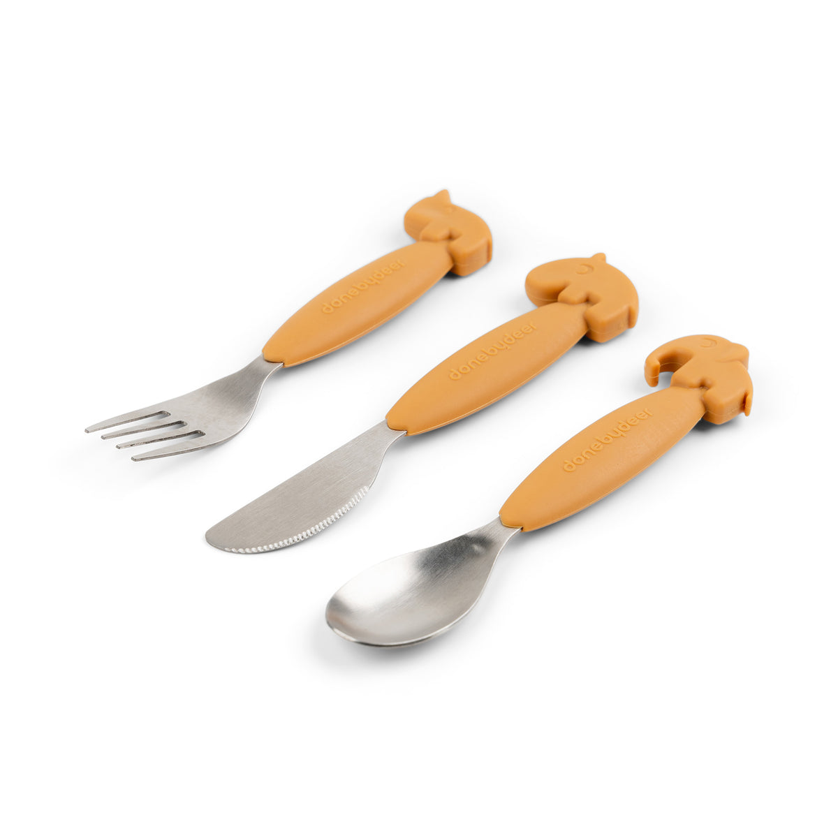 Easy-grip cutlery set - Deer friends - Mustard - Front