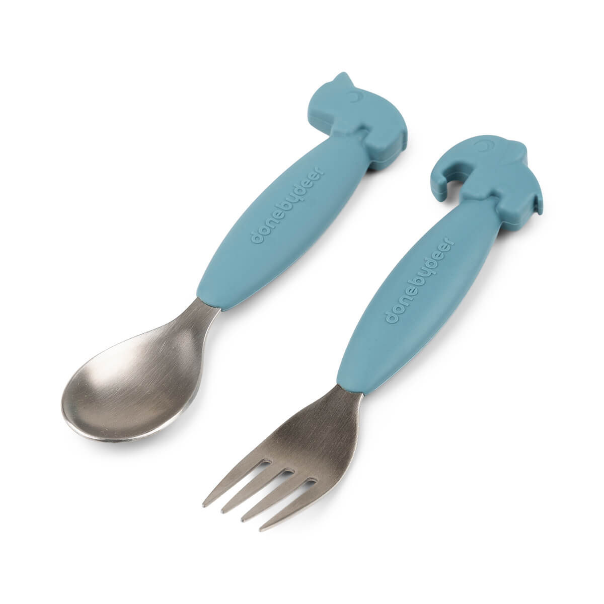 Easy-grip Cuchara y Tenedor - Deer friends - Azul