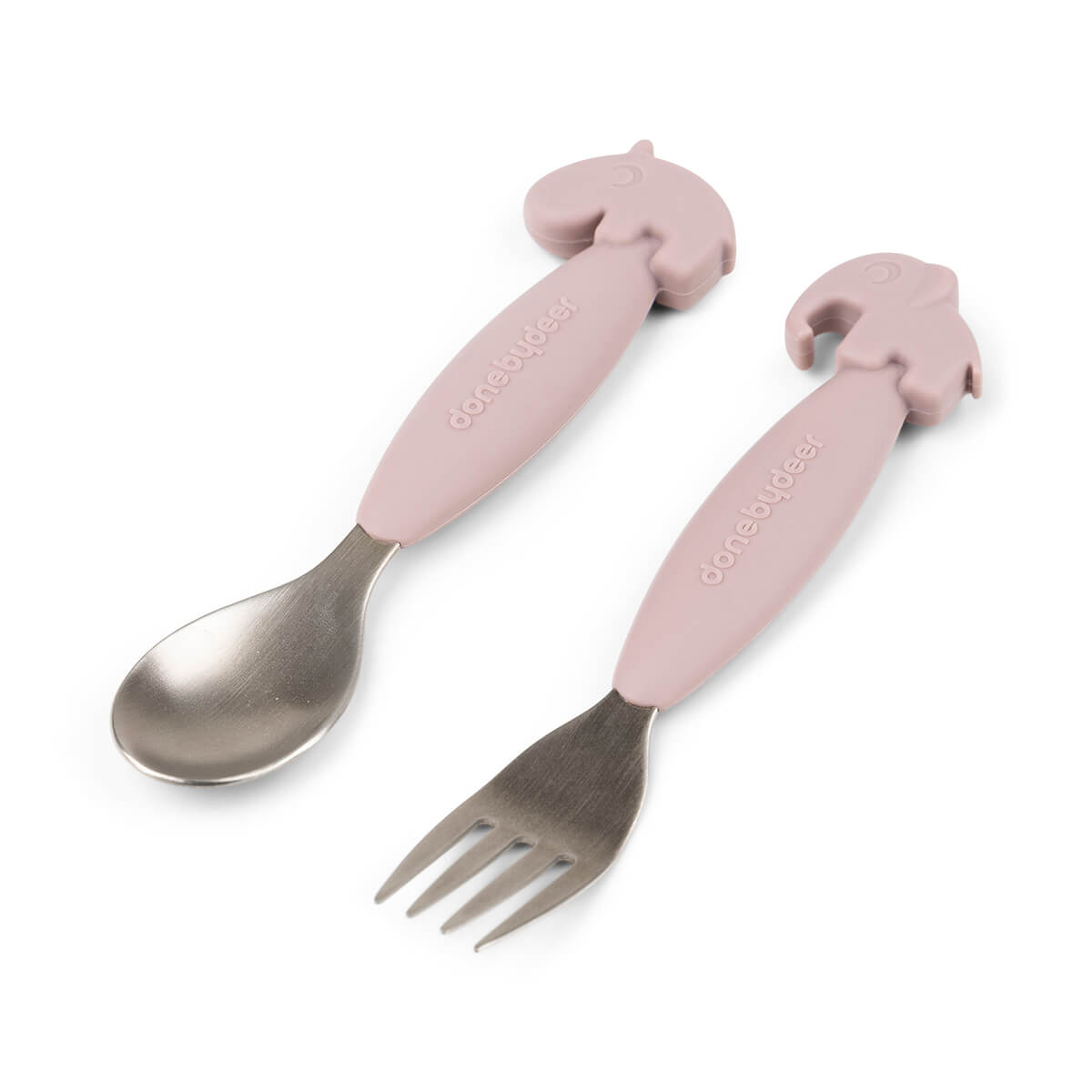 Easy-grip Cuchara y Tenedor - Deer friends - Rosa