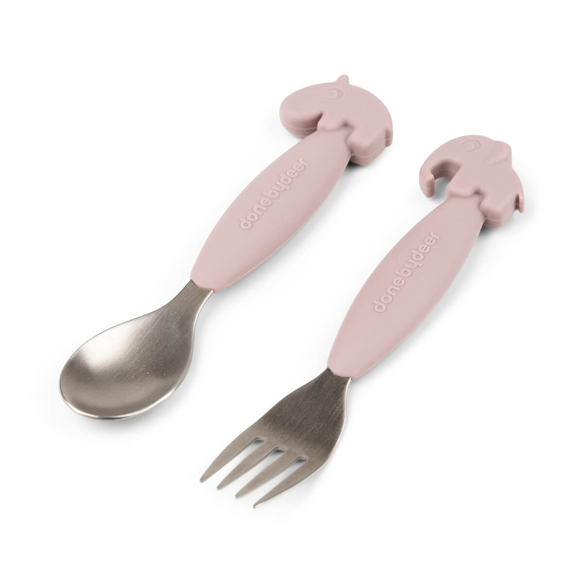 Easy-grip spoon and fork set - Deer friends - Powder