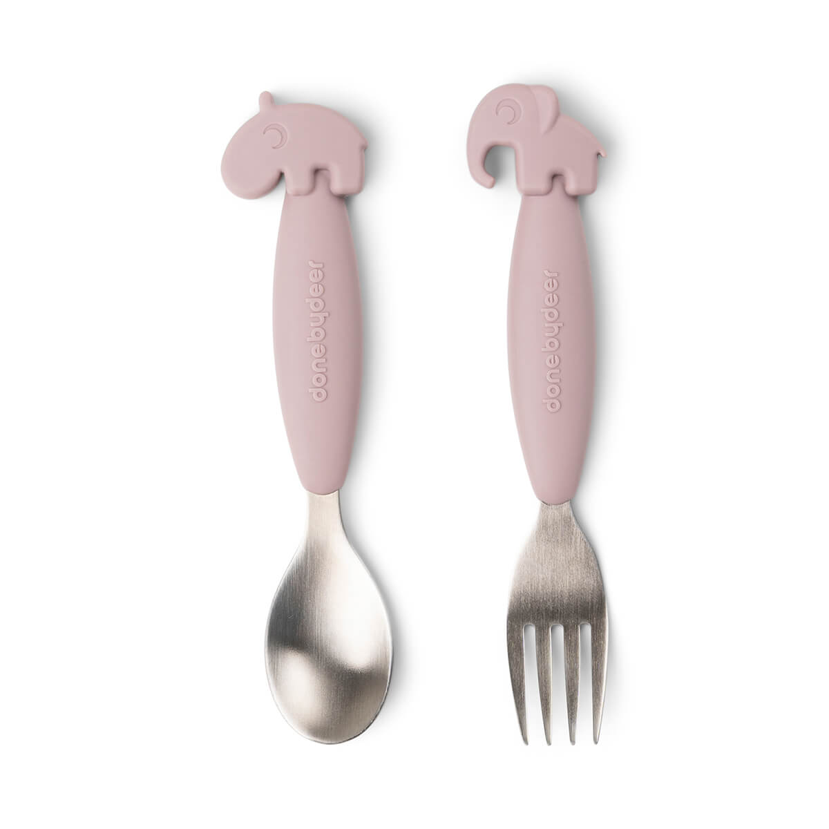 Easy-grip spoon and fork set - Deer friends - Powder