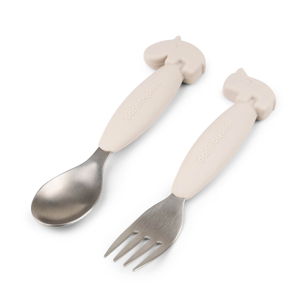 Easy-grip spoon and fork set - Deer friends - Sand